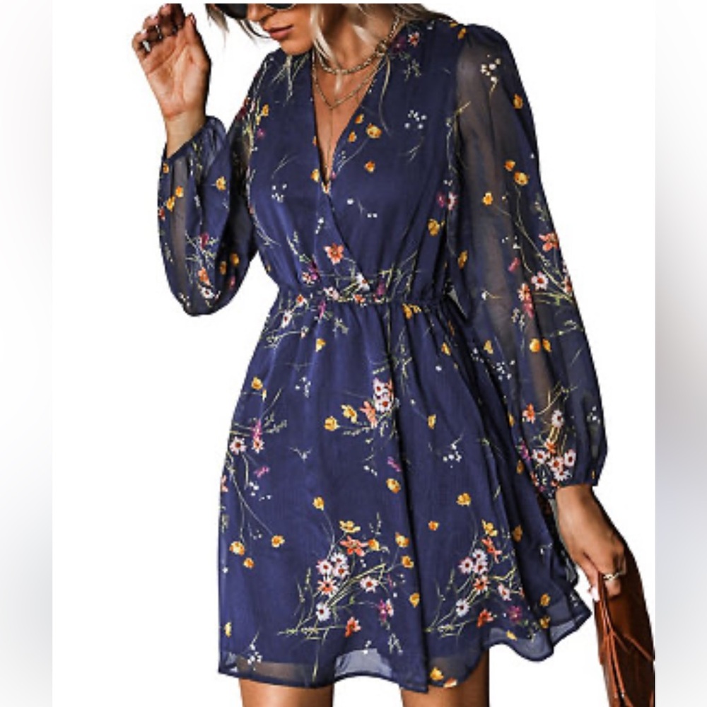 Allison & Kelly Navy Chiffon‎ Mini Floral Dress Small